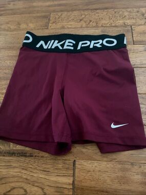 Nike Pro Maroon Athletic Shorts with Black Waistband